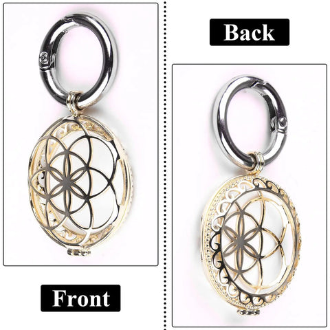 Front and back view of Gold Metal AirTag Protective Case And Key Ring Holder For Apple AirTag 2021 Tough Luggage Bike Pet Tracker