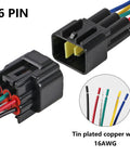 Six Pin Waterproof Electrical Connector Kit 16 AWG Quick Disconnect M F Plugs with colored wires and durable black casing