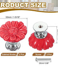 Slick Vintage Floral Ceramic Cabinet Knobs In Rich Red, Sharp Round Drawer Pull Handles For Kitchen Or Bathroom, 33mm size.