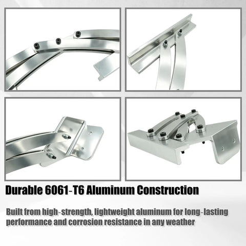 Universal Large Hidden Hinges For Deck Lids Rumble Seat Trunk Lids Car Hoods And Truck Bed Tonneau Covers No Internal Spring Pair Built Tough And Ready For Big Lifts Compatible With Bilt Rite Hinges, 6061-T6 aluminum construction in four views including close-up and side profiles.