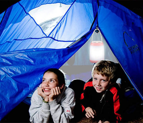 Children in tent with USB Rechargeable Night Light For Kids, Portable Camping Lantern With 3 Light Modes, Pink