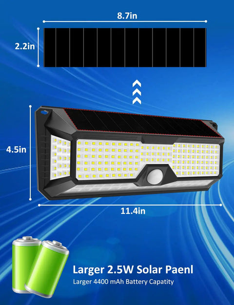 Super Bright Solar Outdoor Lights 4000 Lumen 268 LED Motion Sensor IP65 Waterproof Wireless Flood Lights dimensions