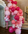 Staircase adorned with 60 Piece Hot Pink Balloon Set With Heart Latex Balloons Confetti Balloons And Ribbon Party Ready Decor For Princess Birthdays Baby Showers Weddings Bachelorette Parties And Valentines Day