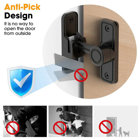 Sliding Barn Door Lock Hardware With 2-In-1 Keyless Entry And 90/180 Degree Mounting, anti-pick design demonstration.