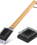 Grill Brush And Scraper 2 In 1 For BBQ With Durable Replaceable Stainless Steel Head And Wooden Handle Built For Backyard Grills Heavy Grease Cleanup Quick Barbecue Accessories
