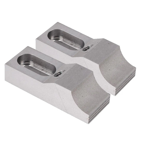 Low Profile Side Clamp Vise Set With Mold Steel M8 Arc Jaw 68x25x20mm showing two steel arc jaws for CNC milling and drilling tasks.