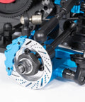 Close-up of Tool Free RC Chassis Frame Parts Upgrade Kit showing alloy frame and components for 1 by 10 drift cars D5 style.