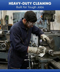 Worker using Bulk Jersey Knit T Shirt Rags Poly Cotton Cleaning Cloths For Painting Polishing Auto Shops And Bar Work 25 Lb Box White Wiper Rags For Industrial Use in a machine shop