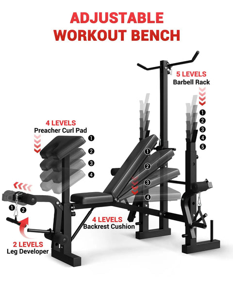 8 In 1 Weight Bench Set For Home Gym Foldable Bench With Preacher Curl Pad Lat Pulldown Leg Extension Leg Curl And Bench Press