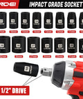 1/2 Inch Drive Impact Socket Set Metric with 10-Inch 72-Tooth Quick-Release Ratchet, 16-Piece 6-Point Sockets 10-32mm
