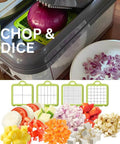 Amazin Goods All-in-One Vegetable Chopper & Prep Station by Amazon; four green cutting mats and diced vegetables.