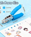 Adjustable Handheld Circle Hole Punch For Crafts And Scrapbooks With Blue Soft Grip One Quarter Inch And One Eighth Inch Heads Easy To Use