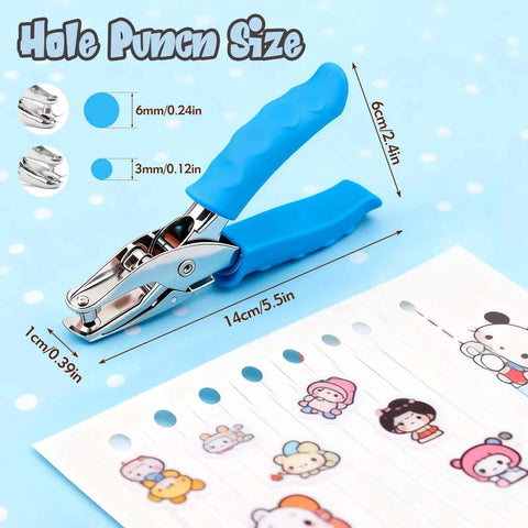 Adjustable Handheld Circle Hole Punch For Crafts And Scrapbooks With Blue Soft Grip One Quarter Inch And One Eighth Inch Heads Easy To Use