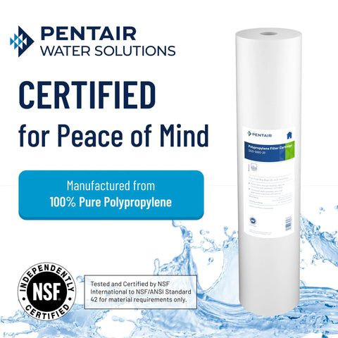 Big Blue 20-Inch Water Filter Cartridge Replacement, 5 Micron Sediment Filter, DGD-5005-20, with certification labels.