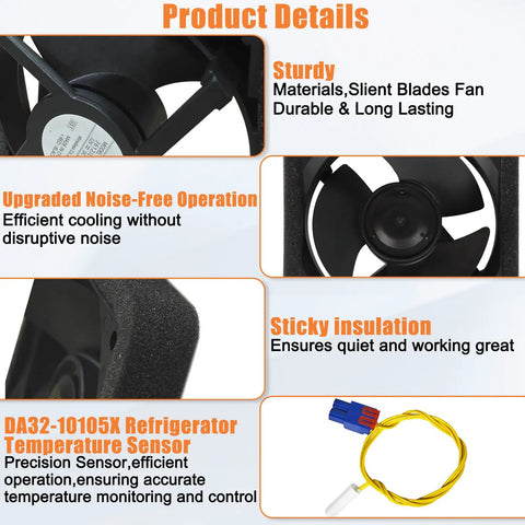 Upgraded Refrigerator Evaporator Fan Motor DA81-06013A Replacement For Samsung Fridge No Noise With Temperature Sensor RF263BEAESR features
