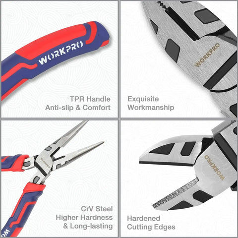 Close-up view of Cr V Pliers Set With 6 Inch Slip Joint Pliers, 8 Inch Groove Joint Pliers, 7 Inch Linesman Pliers showing handles and cutting edges.