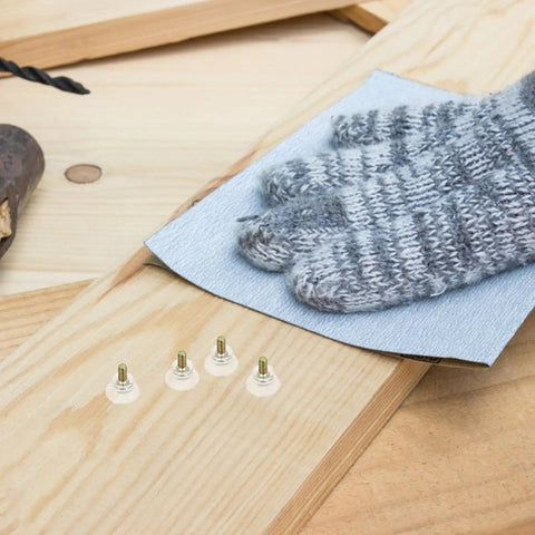 10 Pieces Screw In Furniture Pads With Non Slip Floor Protectors, durable plastic and iron sliders on wooden surface.