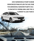 Car on road with windshield wipers in action illustrating Workhorse Windshield Washer Pump Replacement Front And Rear For Toyota Lexus Mazda Honda