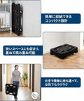 Heavy Duty Folding Hand Truck Dolly With Four Wheels Carrying 330 Lbs compact foldable cart stored beside shelf