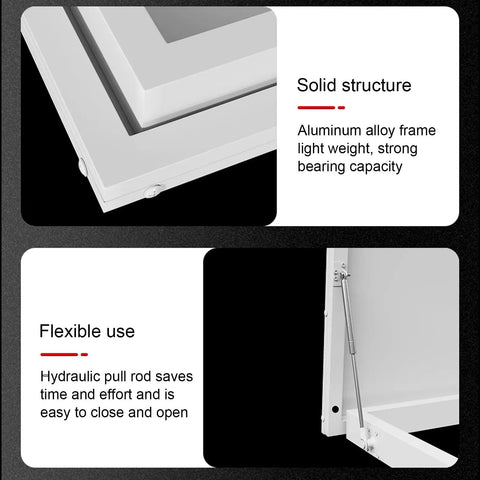 Heavy Duty Roof Access Hatch With Weatherproof Aluminum Frame And Galvanized Steel Plate, High Security Roof Skylight Door For Maintenance, Industrial Cellar Doors For Factories, Warehouses, Workshops, And Lofts, White, close-up frame and hydraulic rod