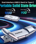 1TB Portable SSD With USB 3.2 Gen 2 Up To 1000 MBps USB A And USB C Ready For Any Setup, dual-interface solid-state drive.