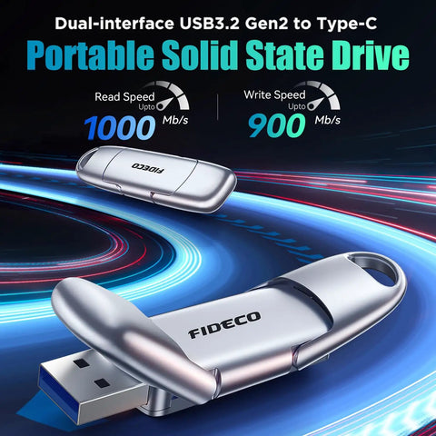 1TB Portable SSD With USB 3.2 Gen 2 Up To 1000 MBps USB A And USB C Ready For Any Setup, dual-interface solid-state drive.