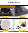 Close-up of Pro Grade Jewelry Polisher Bench Buffer Grinder Mini Buffing Tool showing speed control and accessories.