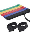 Stack of multicolored self fastening reusable cable ties with hook and loop 8 inch adjustable straps for home office cable management.