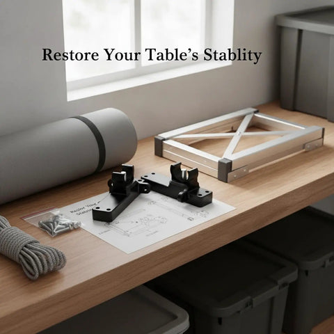 Heavy Duty Folding Table Connector Kit 2 Pack With Screws For Camping And Patio Slatted Tables Replaces Damaged Hinge Connectors And Keeps Your Table Solid While You Grill Or Get Work Done, black metal connectors on wooden table