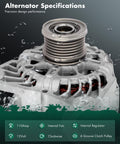 Close-up of 110 Amp 12V Alternator for Nissan Sentra 1.8L 2013 to 2019 Replacement with six groove clutch pulley.