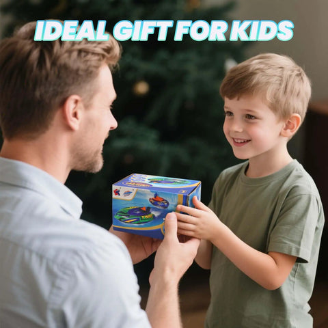 Child receiving Kids Remote Control Boat With Removable Inflatable Bumper Rechargeable Battery USB Charging Pool Ready Water Toy For Ages Eight To Twelve Purple Color Ideal Summer Gift
