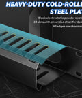 Close-up of black heavy-duty cold-rolled steel 24-slot raceway, part of Four Pack 19 Inch 1U Server Rack Cable Management Kit.