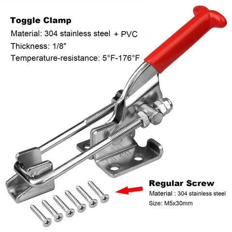 Two Pack Beefy Toggle Latch Clamp 304 Stainless Steel Adjustable Quick Release Latches with screws shown, 6.75 inches length.