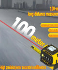 4 In 1 Laser Tape Measure With 5m Tape, 40m To 100m Laser Rangefinder, Crosshair Marker, Dual Axis Electronic Level, Backlit LCD Display, And One Quarter Inch Tripod Mount For Fast, Precise On The Fly Measurements. 100m laser measuring tape with digital display