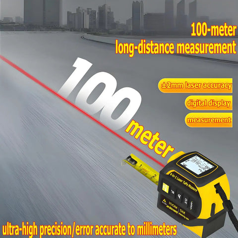 4 In 1 Laser Tape Measure With 5m Tape, 40m To 100m Laser Rangefinder, Crosshair Marker, Dual Axis Electronic Level, Backlit LCD Display, And One Quarter Inch Tripod Mount For Fast, Precise On The Fly Measurements. 100m laser measuring tape with digital display