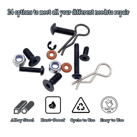 Assorted screws, nuts, and clips from 1000 Piece RC Screw Kit With 1000pcs Screws Assortment For Traxxas Axial Redcat HSP SCX10
