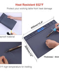 Anti Static Mat For PC Building And Electronics Repair, Heat Resistant Up To 932F, ESD Safe Soldering Pad with Fireproof Material