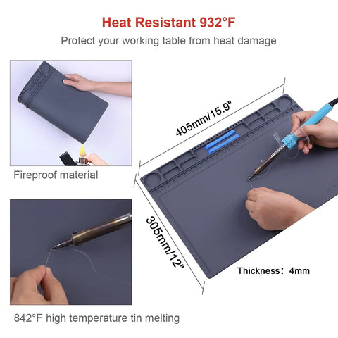 Anti Static Mat For PC Building And Electronics Repair, Heat Resistant Up To 932F, ESD Safe Soldering Pad with Fireproof Material