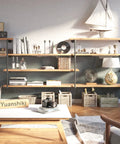 Industrial Iron Pipe Shelf Kit Four Tier Wall Mount Open Shelves Black For Home Office Kitchen 42 Inches Tall 12 Inches Deep