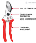 Go-To MaxForged 1-Inch Bypass Pruner With Forged Steel Blade And Replaceable Edge Non-Slip Comfort Grip shown with red handles