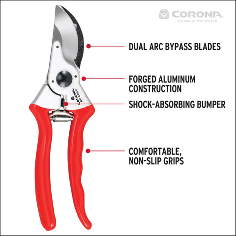 Go-To MaxForged 1-Inch Bypass Pruner With Forged Steel Blade And Replaceable Edge Non-Slip Comfort Grip shown with red handles