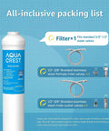 Top Tier Under Sink Water Filter System With Slick Direct Connect Setup And Heavy Duty Coconut Shell Activated Carbon shown with packing list.
