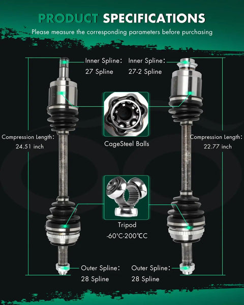 Drop In Ready Front CV Axle Shaft Assembly Pair For Acura RSX 2.0L 2002 2006 Front Left Driver And Right Passenger Side OEM Replacement NCV21549 60 4212 NCV21548 60 4211 2 PCS, specs with 27/28 spline