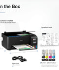 EcoTank ET 2400 Wireless Color All In One Cartridge Free Supertank Printer With Scan And Copy and included accessories