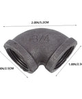 Heavy Duty Iron Hose Connectors 6 Pack Elbow Fittings For Industrial Use Black Couplings Easy To Install High Performance Tube Fittings For Long Lasting Repairs, dimensions