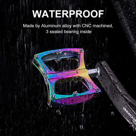 Nine Sixteenths Inch Aluminum Mountain Bike Pedals With Sealed Bearings, colorful CNC machined waterproof design in rain