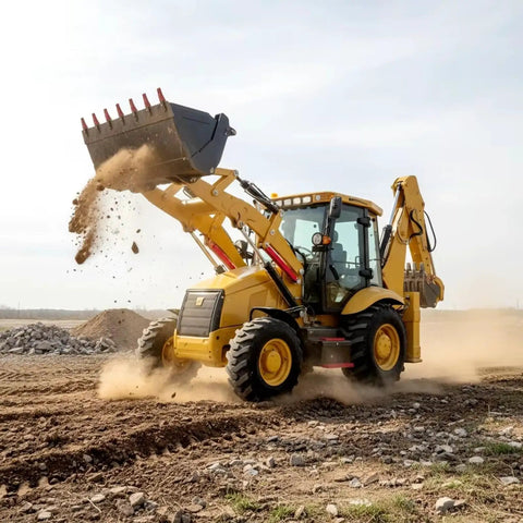 Commercial Grade Backhoe Loader For Construction And Agriculture With Front Loader And Backhoe Attachments Folding Bucket lifting soil