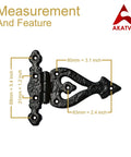 Heavy Duty Gate Hinge Set For Wooden Fences And Sheds Cast Iron Outdoor Hinges Matte Black with measurements displayed