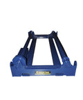 Heavy Duty Electric Cable Reel Roller With Adjustable Speed And Automated Foot Remote Operation For Handling Beefy 15 Ton Reels Universal Fit jobsite essential. Blue motorized trolley.