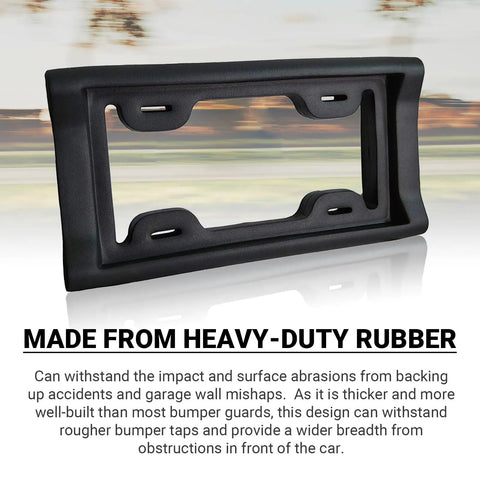 2.3 Inch Thick Rubber License Plate Bumper Guard With Screws Included Front Bumper Protector That Keeps Your Ride From Scratches And Dents Universal Fit For Cars Trucks SUVs And Vans shown in heavy-duty rubber design
